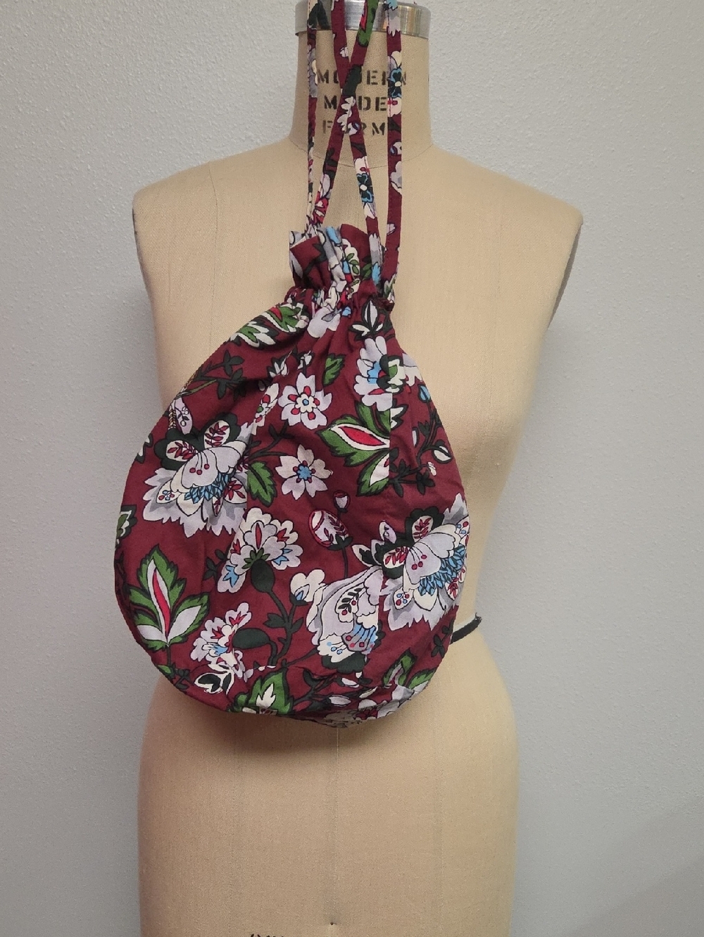 Vera Bradley Floral Drawstring Bag — Burgundy